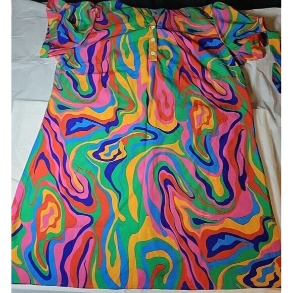 Women's XL Multi-Color Collared Short Sleeve Mini Dress Size 10-12 - Picture 15 of 16